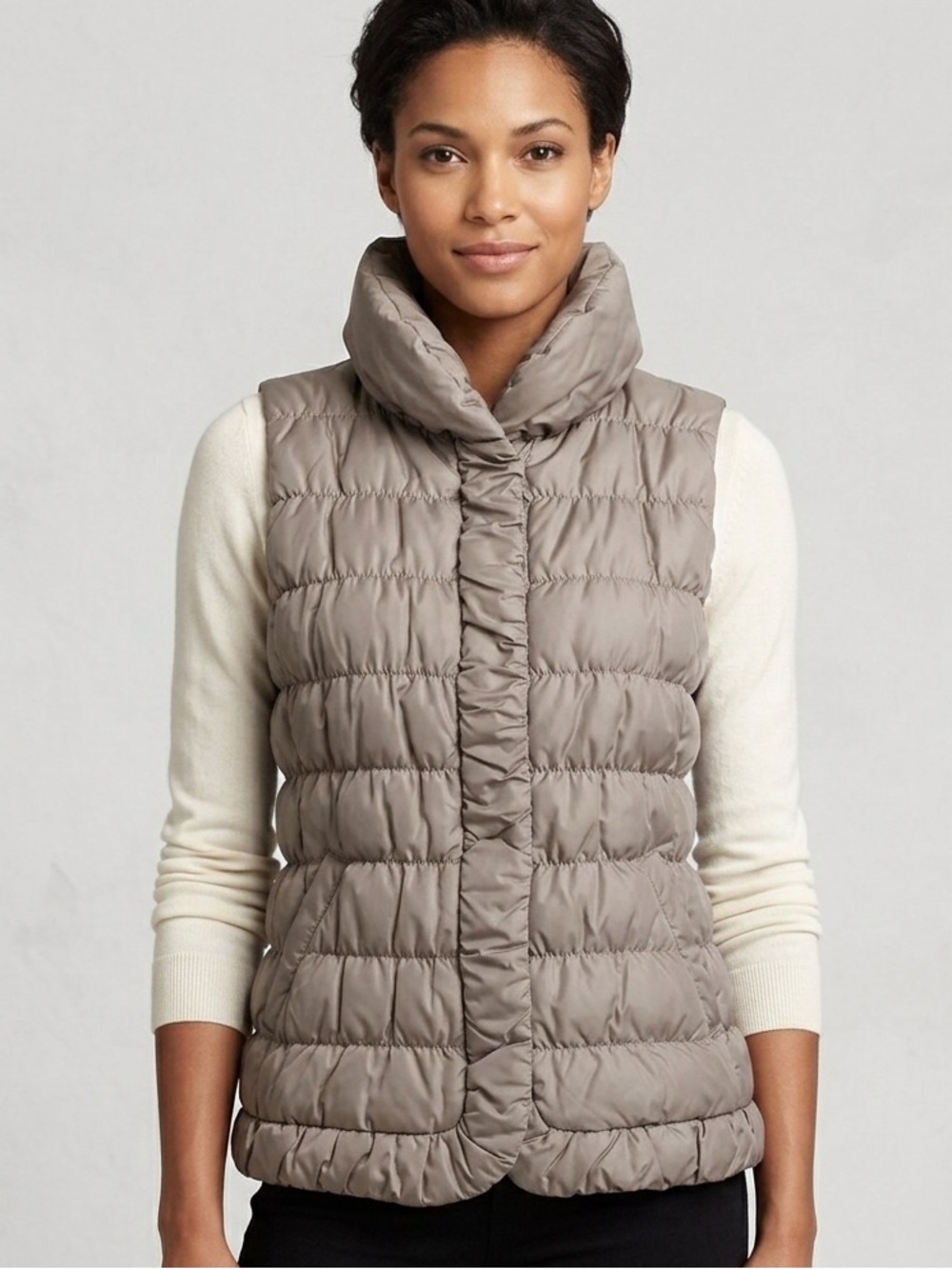 Coldwater Creek Forever Cozy Vest SIZE SMALL (8) Khaki Front Zip Down NWT $79